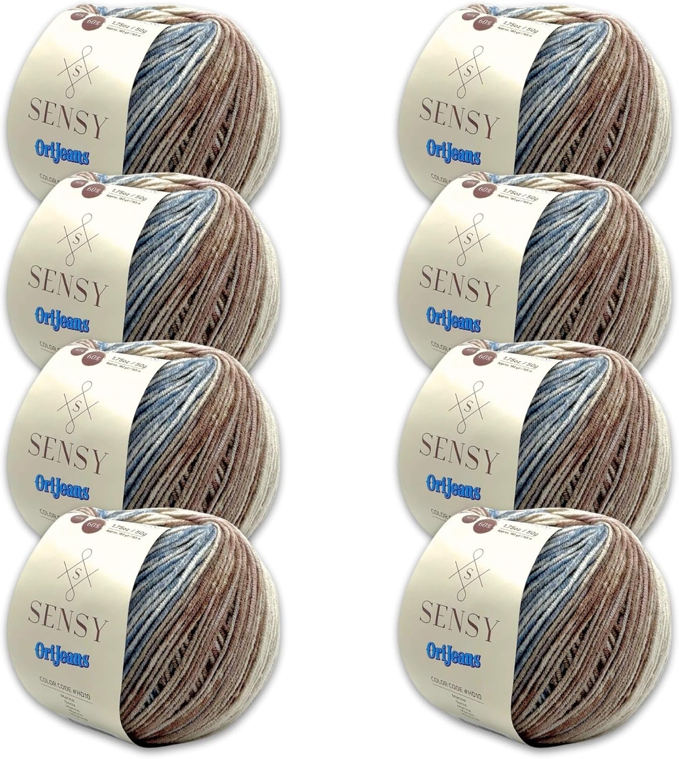8 Skeins of Sensy OriJeans Yarn, Amigurumi Cotton Yarn, Cotton Yarn Crocheting, 60% Cotton, 40% Acrylic, 1.75 oz, 180 Yards, Gauge 2 Fine (Marine)