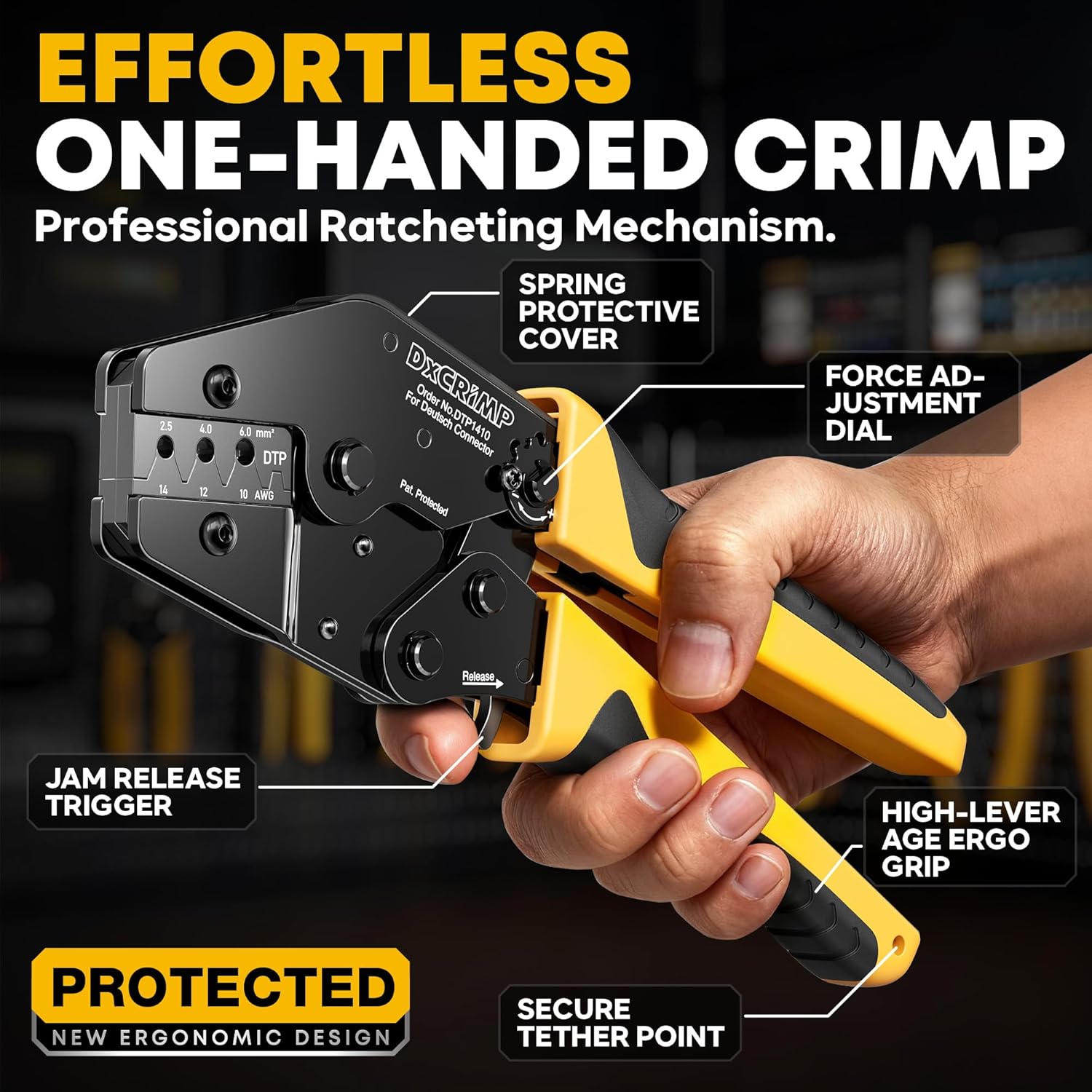 DTP Connector Crimping Tool Kit, 1/2/4/6 Pin 25A Waterproof Automotive Electrical Connectors, Size 12 Stamped Contacts (14-10 AWG), Ratcheting Crimper & Removal Tool, Compatible Deutsch DTP