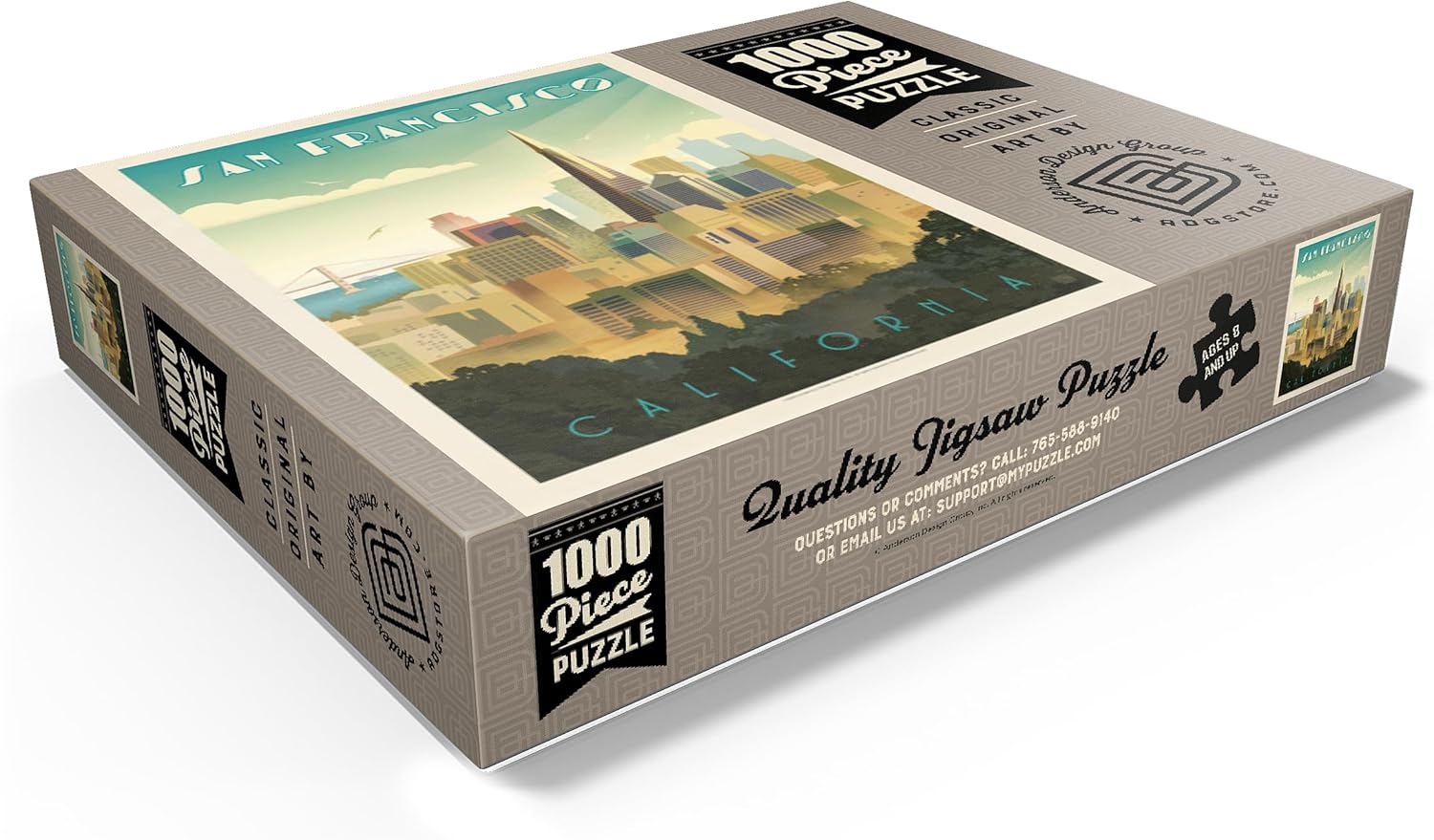 MyPuzzle San Francisco, CA: Tower View, Vintage Poster - Premium 1000 Piece Jigsaw Puzzle for Adults