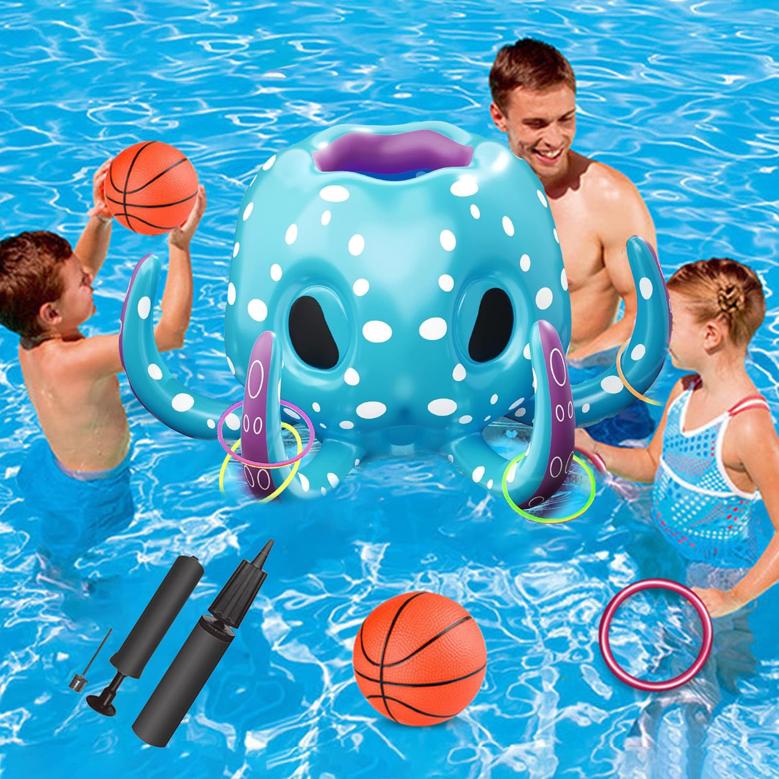 HIQE-FL Canasta de Baloncesto para Piscina,Juguetes de Flotador Piscina Niños,Conjuntos de Juegos de Agua,Juegos Piscina Niños,para Piscinas de Verano y Playa para Adultos y Niños