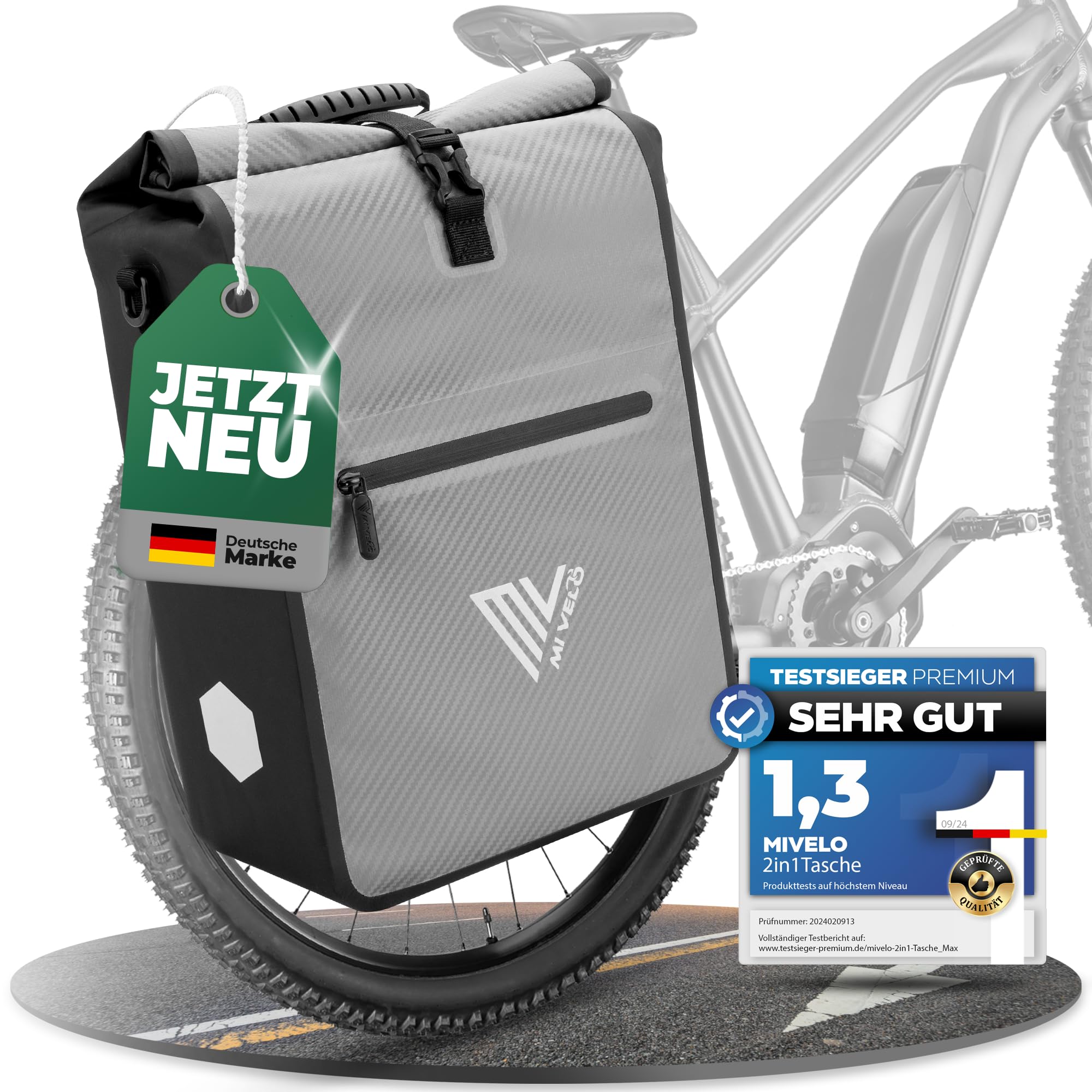 MIVELO Sacoche de vélo 2 en 1 pour porte-bagages, 100 % étanche, pour porte-bagages, gris carbone, 25 l