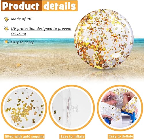 Miniatura 3 de AMOR PRESENT 5 bolas inflables de playa con purpurina, bolas de playa de confeti transparentes para niños y niños pequeños, regalos de fiesta de