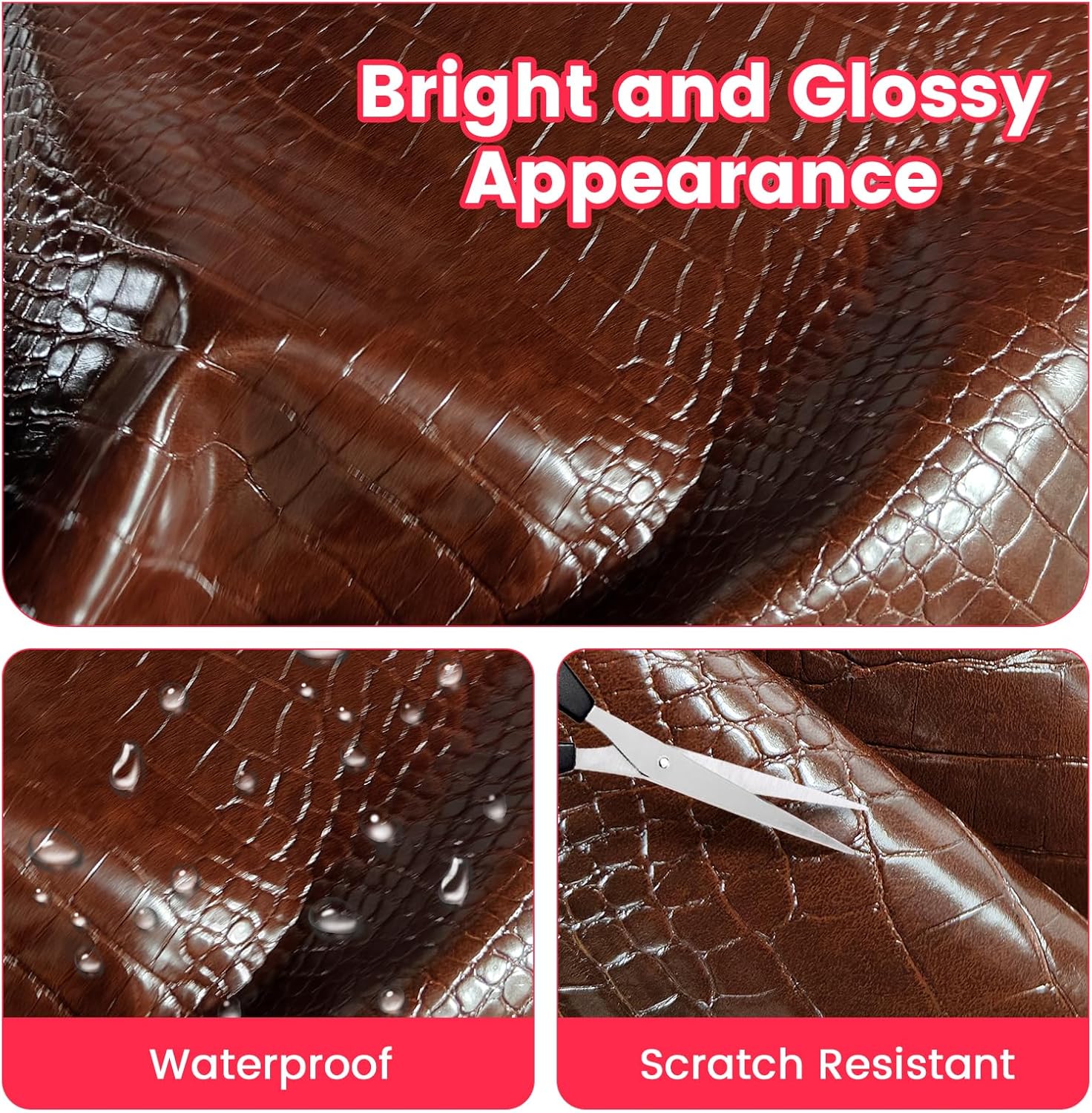 Crocodile Texture Vinyl Faux Leather Fabric, Embossed Alligator Synthetic PU Fabric, for Wallets Handbags DIY Craft and Upholstery Texture - 1 Yard 54"x36" (Dark Coffee)