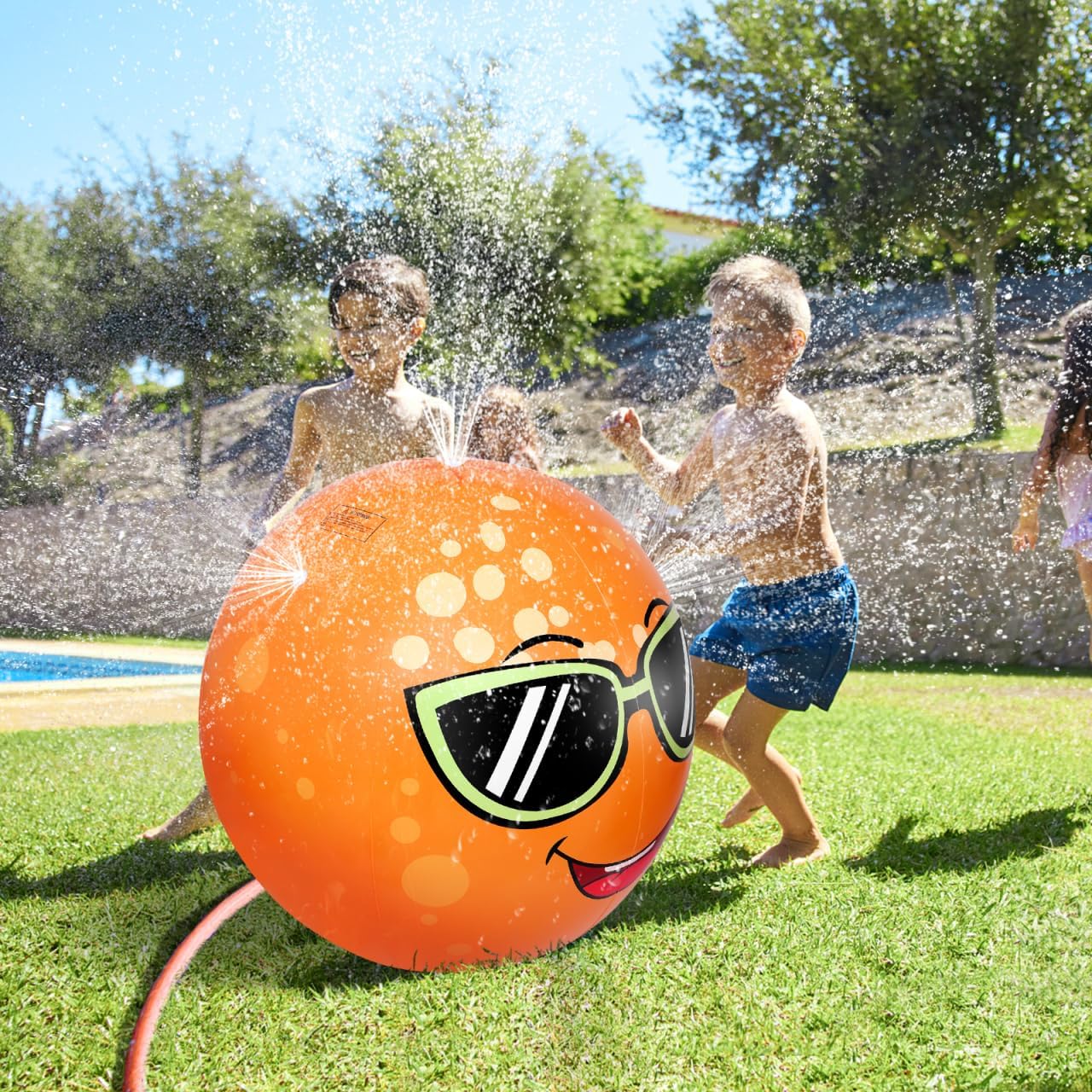 Water Sprinkler nflatable Sprinkler Ball, Orange Water Spray Toys, 31. 5 and Spray Ball for Kids Adults Outdoor, Garden, Yard Fun Water Toys for Toddlers 1-3