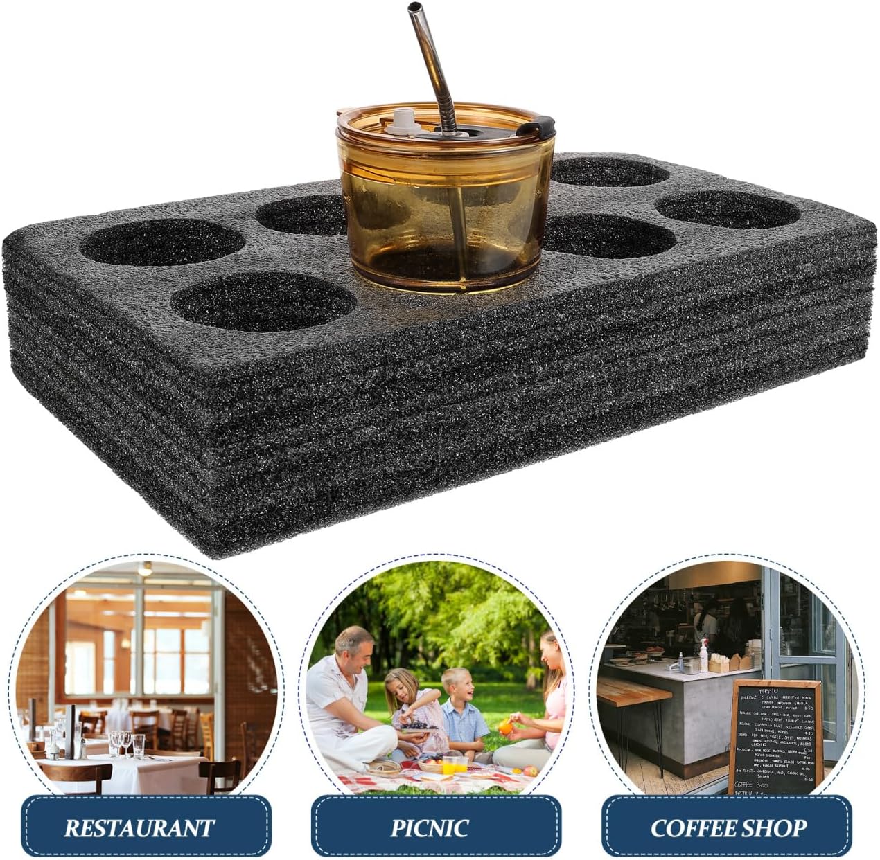 Beverage Takeout Cup Holder Tray 2-Cup Drink Carrier Lightweight Portable Foam Bracket for Office Picnic Home Party