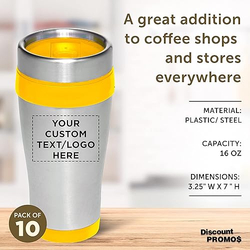 Miniatura 62 de Tazas de viaje de acero inoxidable con aislamiento personalizado, 16 onzas, juego de 100, paquete personalizado a granel, perfectas para café