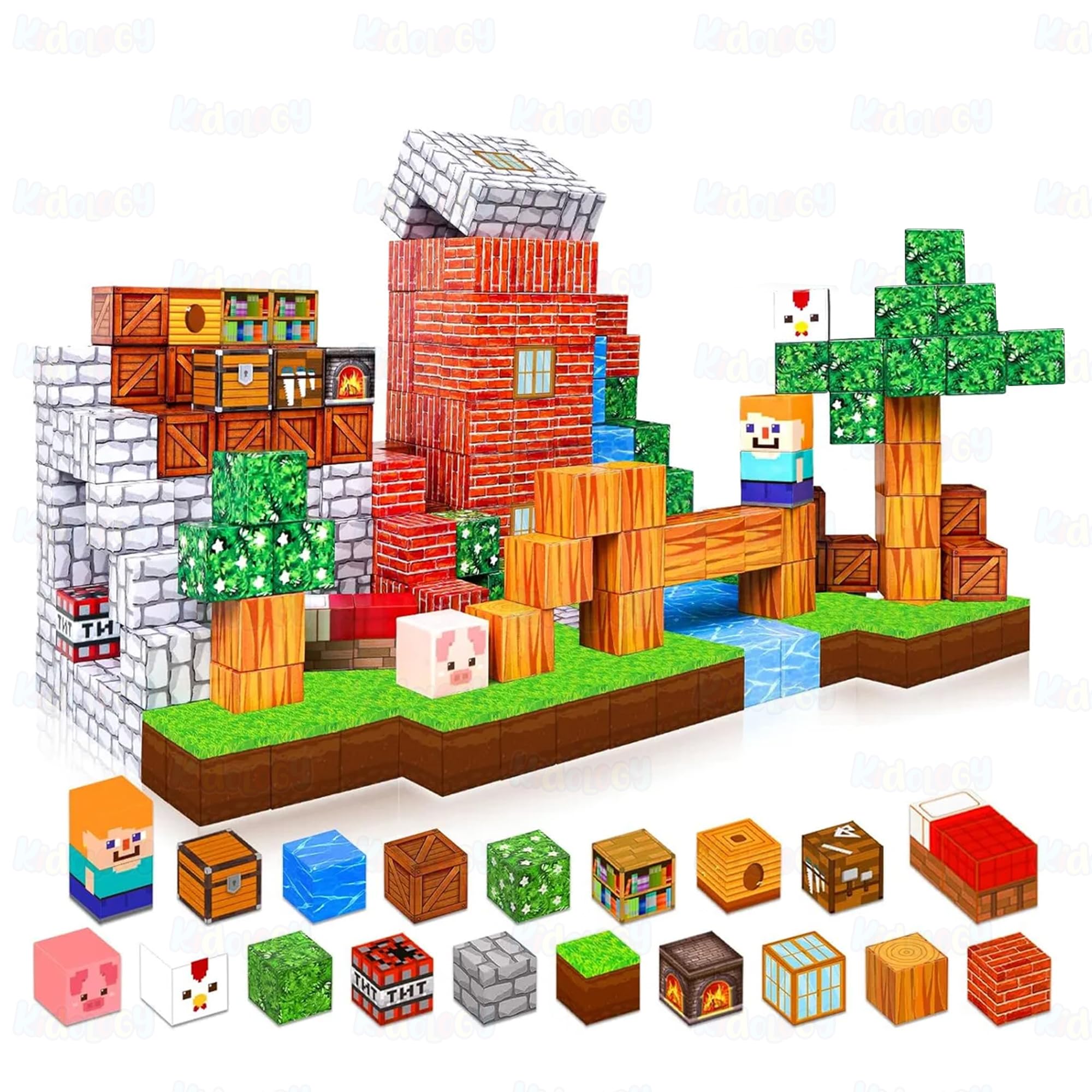 Kidology 100PCS Magnetic Blocks for Kids | Village Theme Magnetic Building Tiles Set | STEM Construction Toy for Toddlers Ages 3+ | Creative Sensory Magnet Blocks for Indoor & Outdoor Play-image-32
