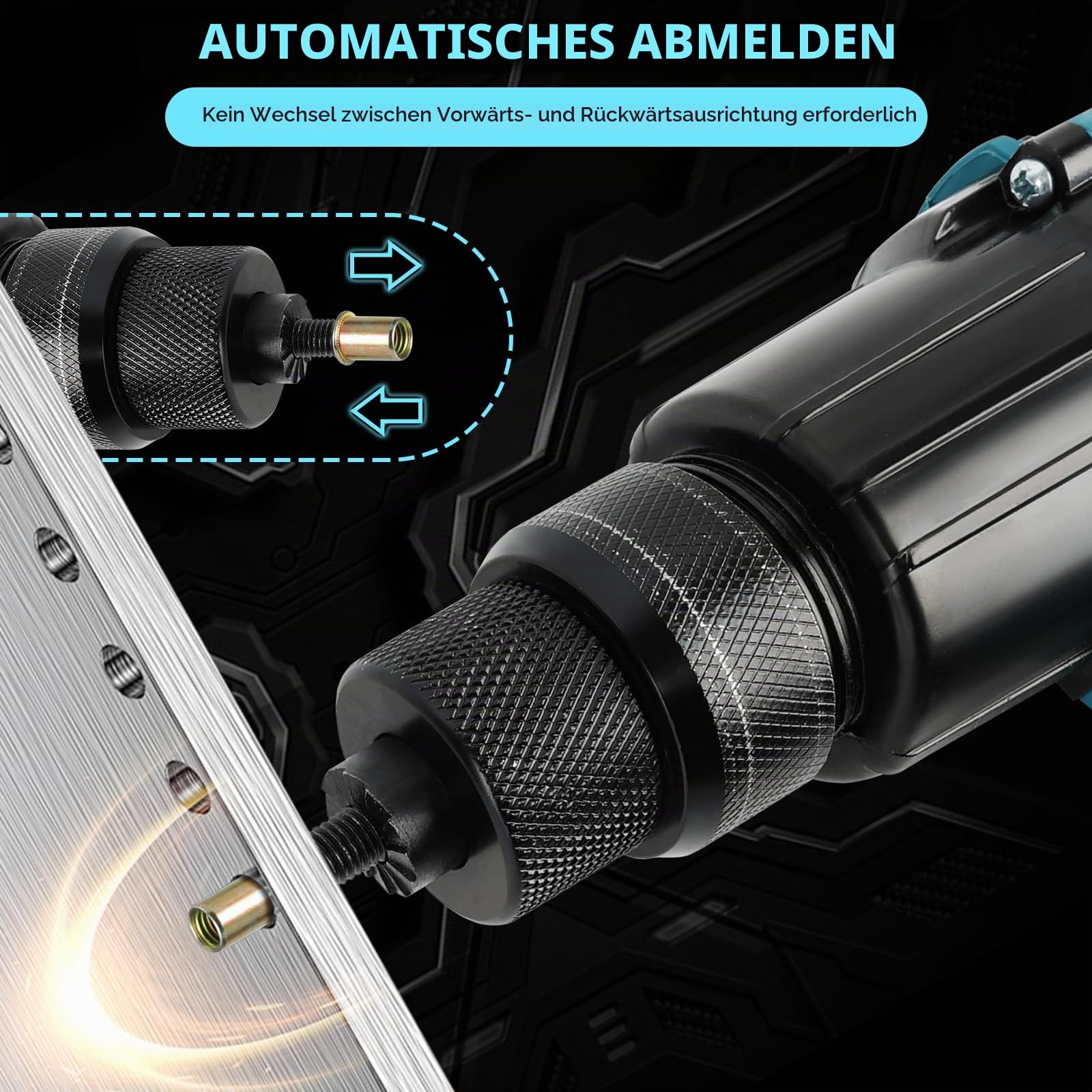 LIROPAU Akku Nietzange Kompatibel mit Makita 18V Akku | 2 in 1 Elektrische Nietmutterpistole mit Mundstücken M6/M8 und Handschuhe für 2,4-4,8 mm Nieten (ohne Akku, ohne Ladegerät)
