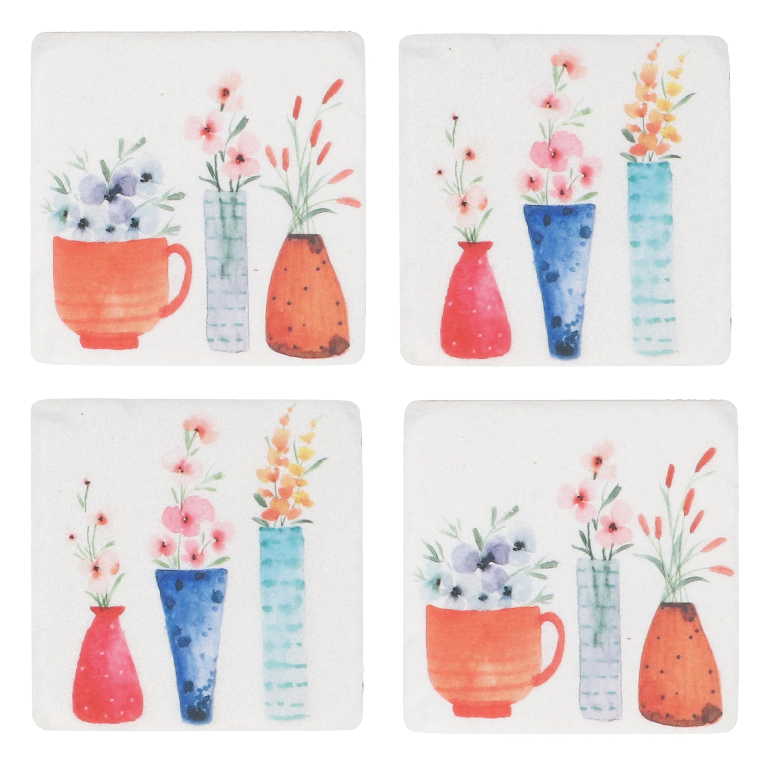 Gisela Graham Watercolour Floral Vases Coasters, Set of 4
