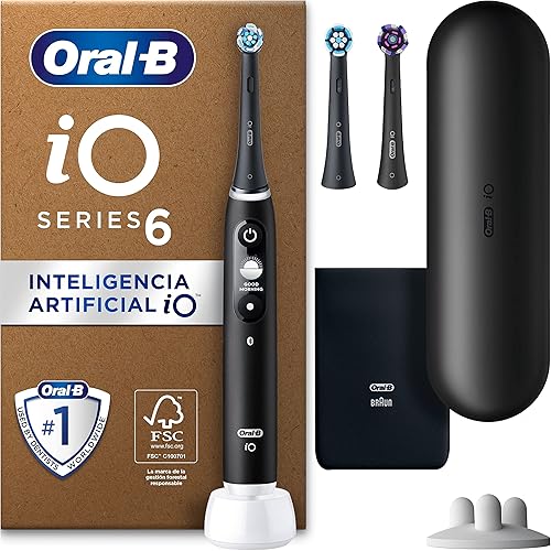 Oral-B iO 6 Cepillo de Dientes Eléctrico con 3 Cabezales y Estuche De Viaje, Negro - Cepillo Dental con Mango Recargable, 5 Modos de Cepillado con Blanqueamiento Dental, Sensor de Presión - 1