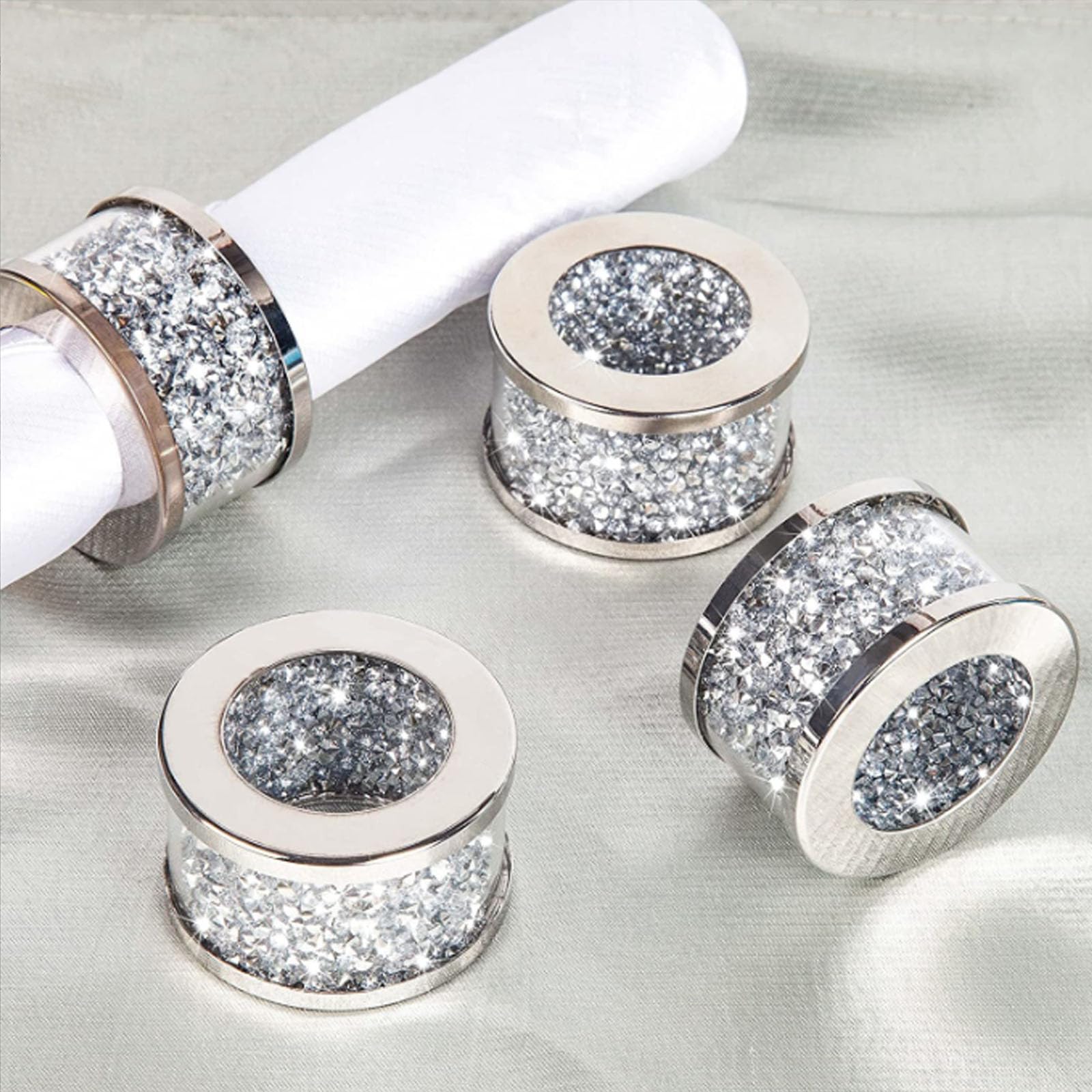 Set di 4 portatovaglioli in cristallo per eleganti tavoli – Portatovaglioli decorativi con strass, ideali per ricevimenti di nozze, cene, riunioni di famiglia, fibbie per tovaglioli in argento (6)