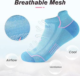 Niorasen Women's Cotton Ankle Socks, 6 Pairs, Cushioned for Running