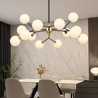 COCOSTAR Black and Gold Dining Room Chandelier, 15 Lights Mid Century Modern Sputnik Chandelier for Kitchen Island Living Room Bedroom, Ceiling Light Fixture Over Table, G9 Base