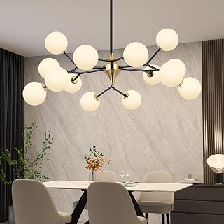 COCOSTAR 39" Black and Gold Sputnik Chandelier 15-Light Semi Flush Mount