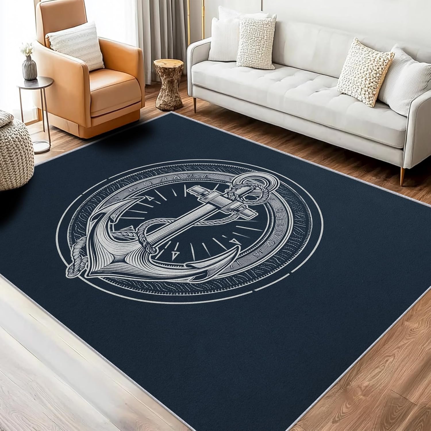 Coastal Rugs for Bedroom Nautical Rug Small, Washable 2x3 Throw Rug for Entryway, Anchor Patterned Indoor Door Mat, Coastal Decor for Home, Bedroom, Soft Non Slip Thin Design KA153