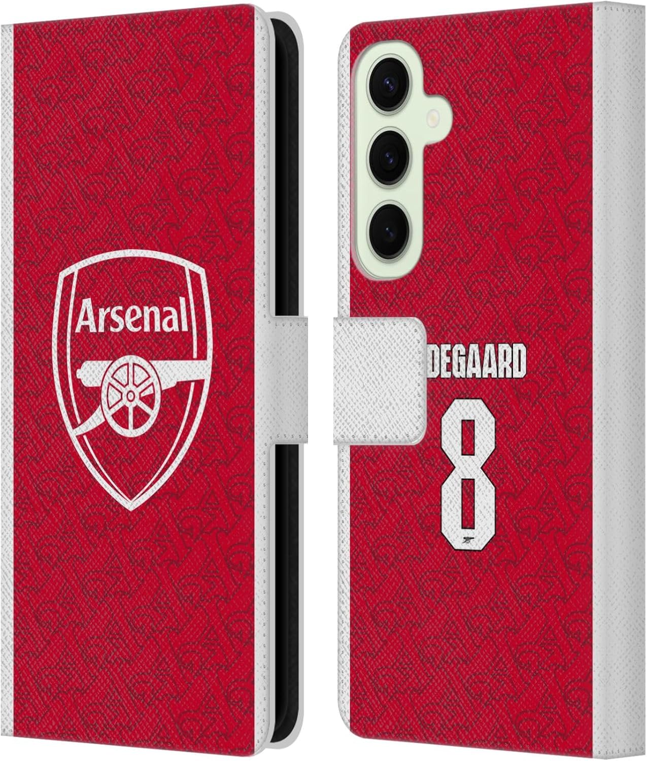 Head Case Designs Officially Licensed Arsenal FC Martin Ødegaard 2025/26 Players Home Kit Leather Wallet Case Compatible with Samsung Galaxy S25+