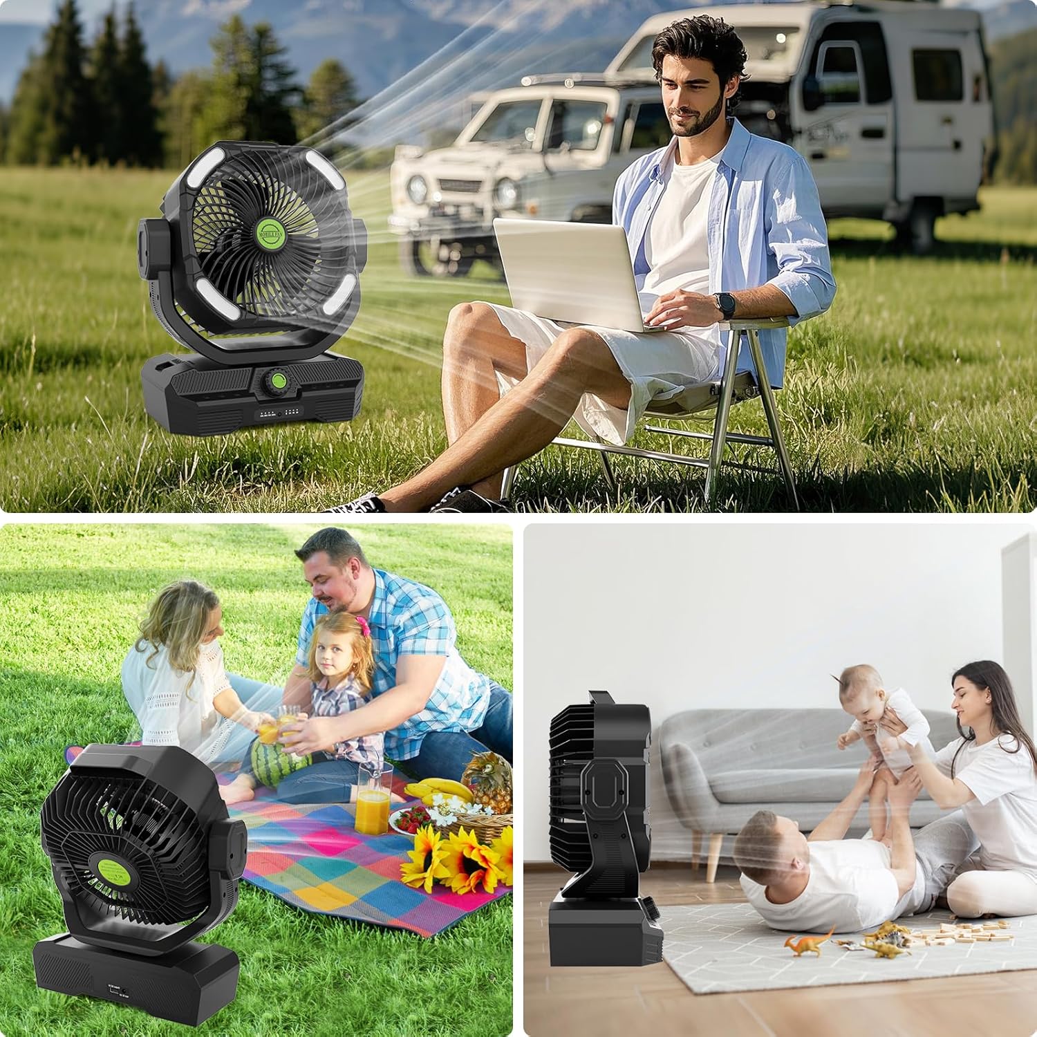 RUNTOP 45000mAh Large Battery Operated Fan, High Speed Oscillating Camping Fan with Remote,Quiet Adjustable Tilt Rechargeable Fans, Battery Powered fansfor Tent Home Office, Bedroom Travel (Black) - Image 7