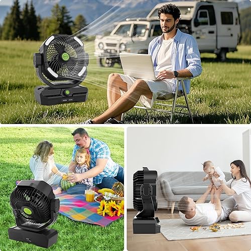 Miniatura 7 de RUNTOP Ventilador grande de 45000 mAh con pilas, ventilador oscilante de alta velocidad con control remoto, ventiladores recargables de inclinación