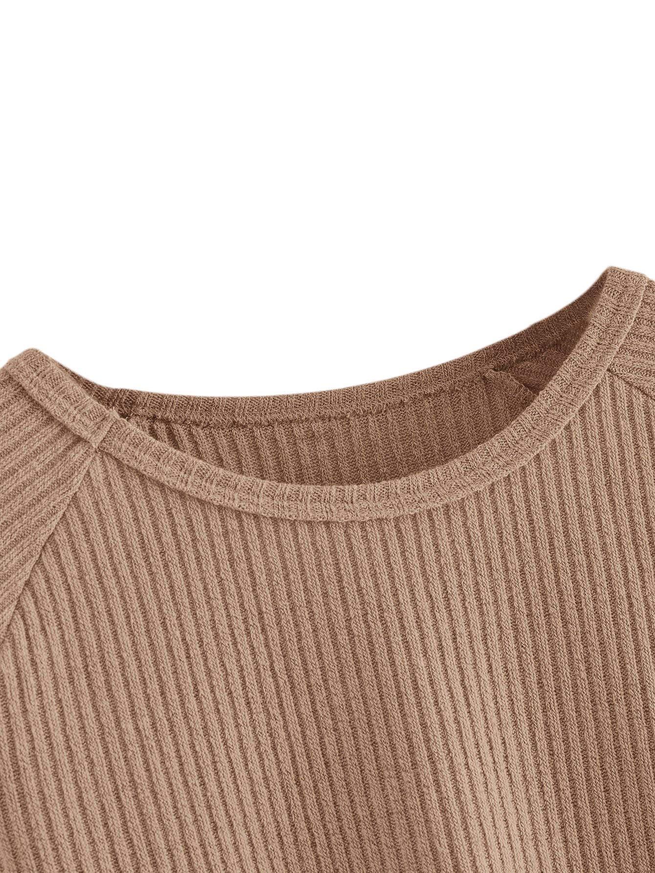 SweatyRocks Women's Casual Solid Ribbed Knit Raglan Long Sleeve Crop Top T Shirt