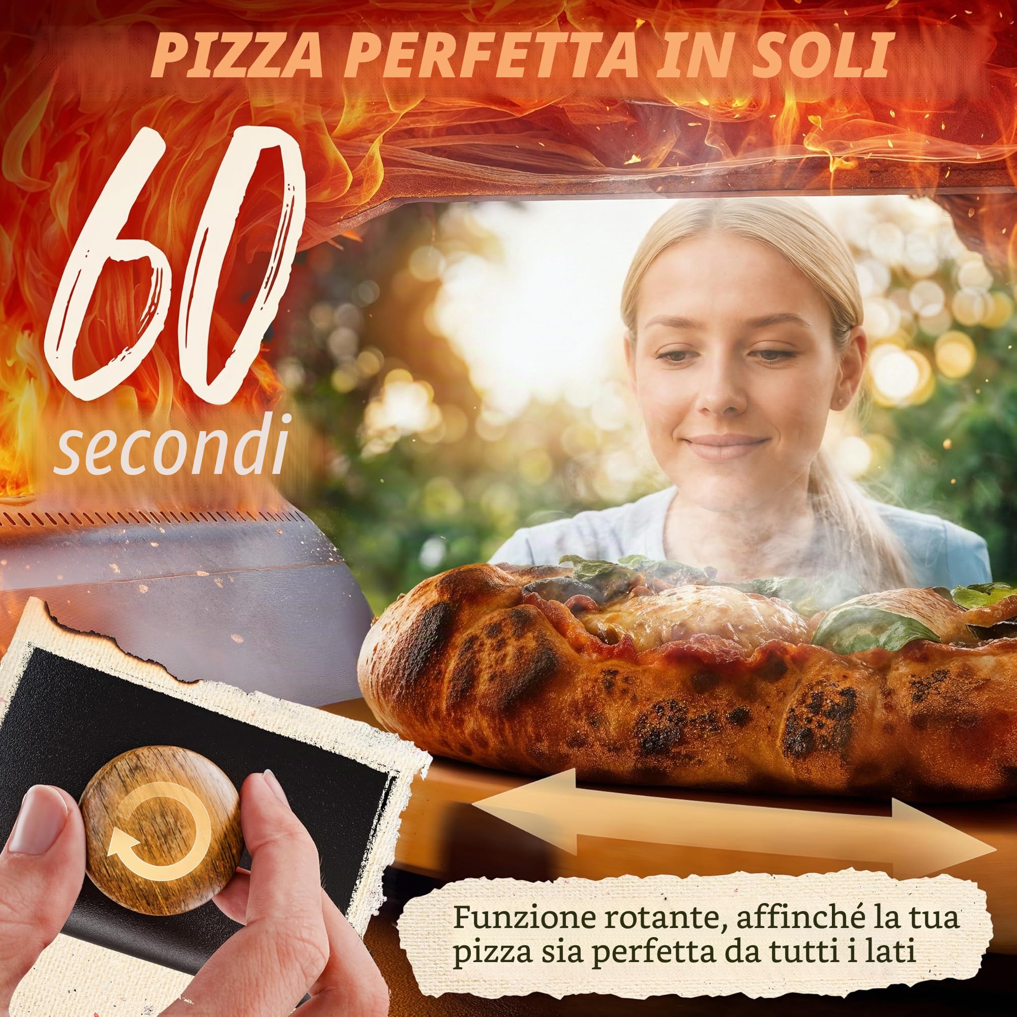 LIKAYA NeroSpin - Forno per pizza a gas, 6,2 kW, per esterni, 450 °C, con pietra per pizza, piatto girevole, pala per pizza, borsa e termometro laser, per pizza croccante in soli 90 secondi