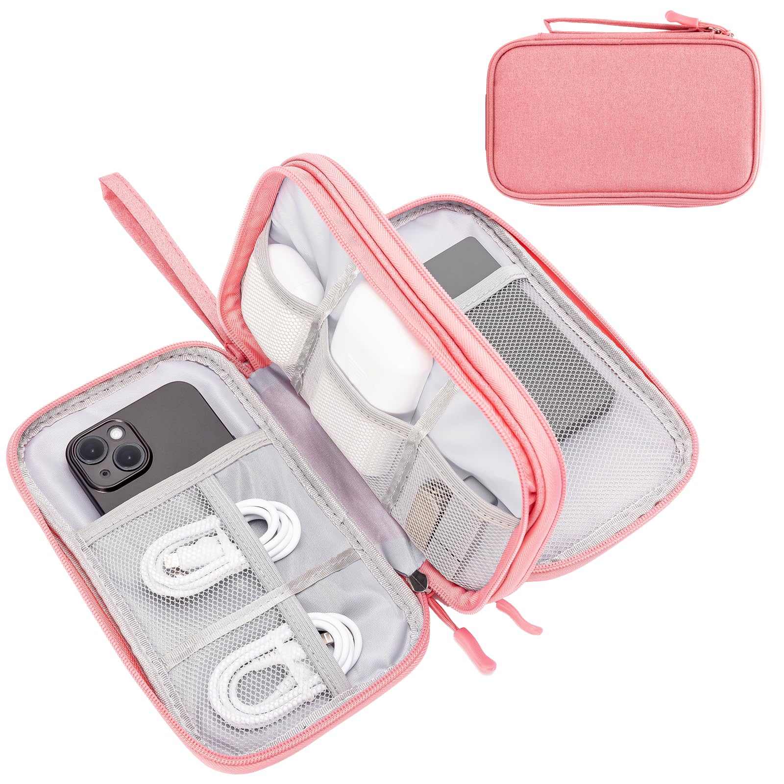 ProCase Porta Cavi da Viaggio a 3 Strati Viaggio Accessori Utili, Borse Organizer per Cavi Tech Pouch Custodia Portatile per Cavi, Caricabatterie, Power Bank, Adattatori - Rosa/S