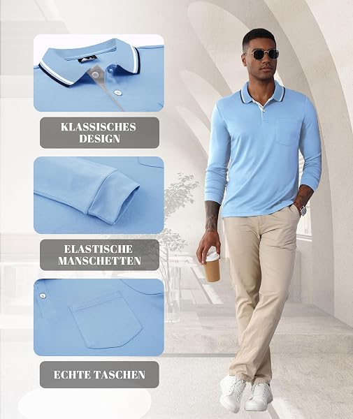 SwissWell Polo Homme Manches Longues Respirant et Léger Golf T-Shirt Sport Business Casual - 4