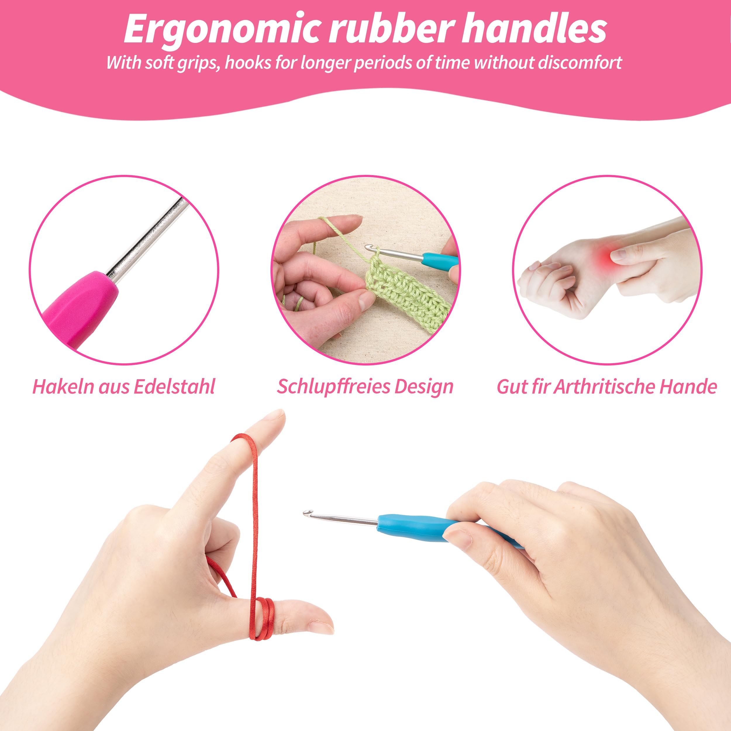 Kit De 3 Crochets Ergonomiques 6, 7 Et 8 Mm - Poignée Souple, Aluminium Léger, Pour Débutants Et Confirmés - 11