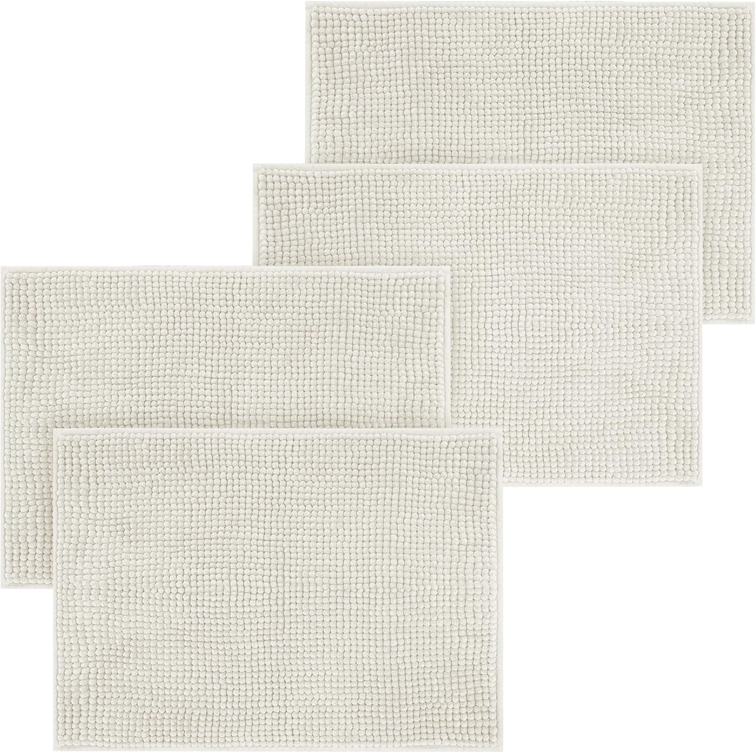 Imperial White Bath Mat Non Slip Anti Mould (4 pack) - Bathroom Mat 50x80cm Machine Washable Bath Mats Super Absorbent Extra Soft Fluffy Shower Mat
