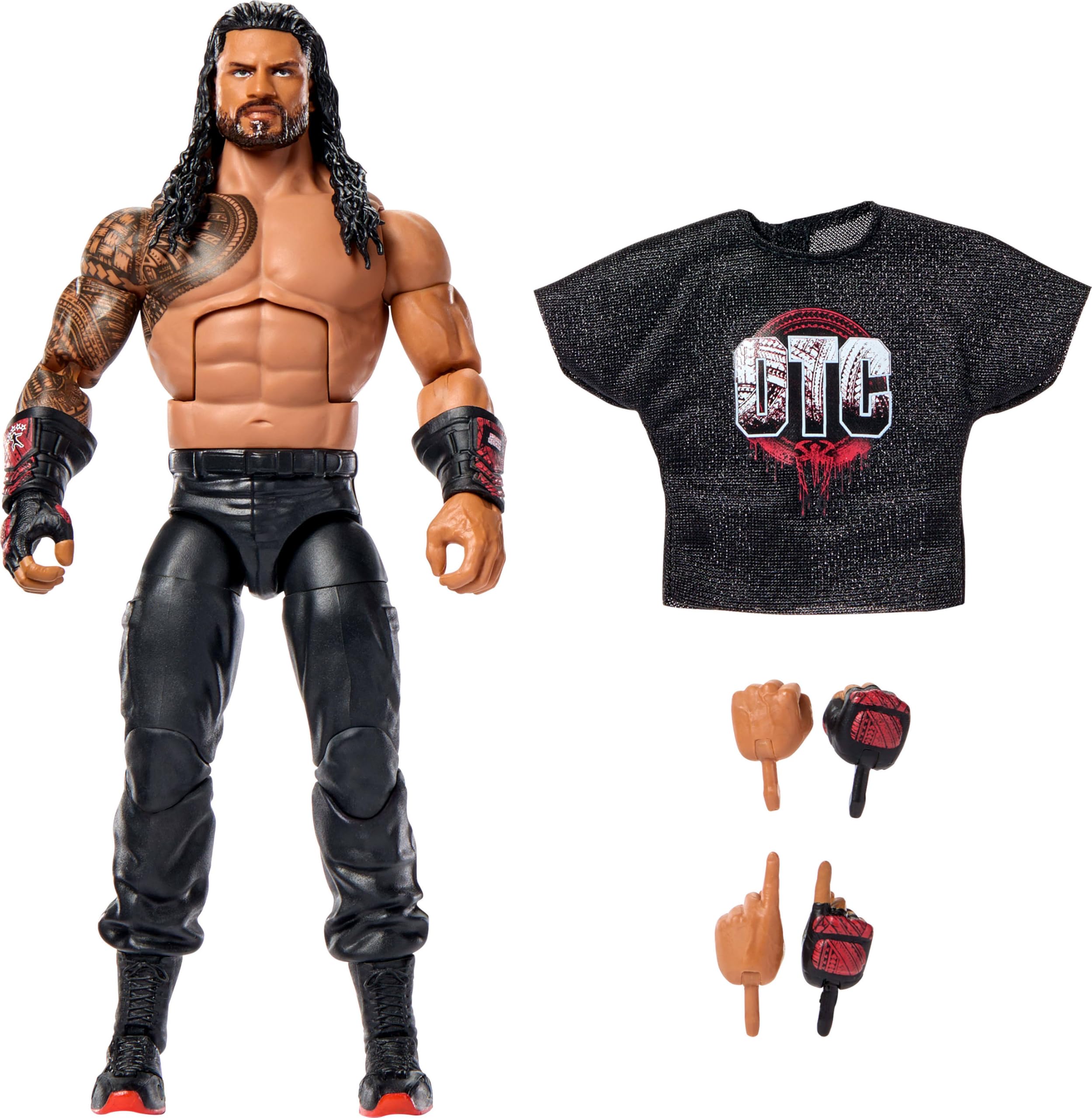 Mattel WWE Figurine articulée Élite Roman Reigns de 15 cm à Collectionner, avec Accessoires, série 123, 25 Points d'Articulation et Mains interchangeables, JHT62