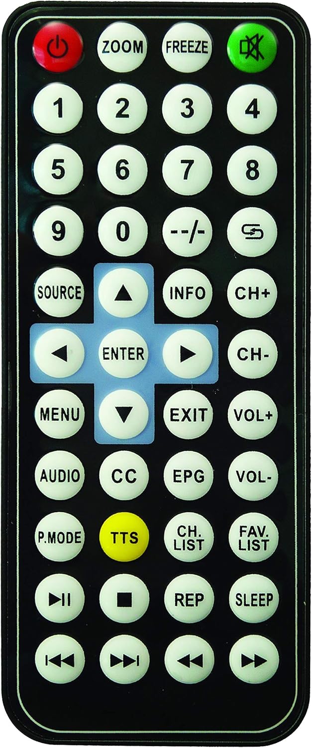 Supersonic SC-143 Portable TV remote control with various buttons.