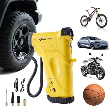 12V Cordless Tire Inflator with LCD Display, 150PSI High Pressure Air Compressor for Car Tires - Fast Charging 22mm Metal Cylinder Pump with Auto Stop, Digital Gauge, LED Light & Dual Power Options