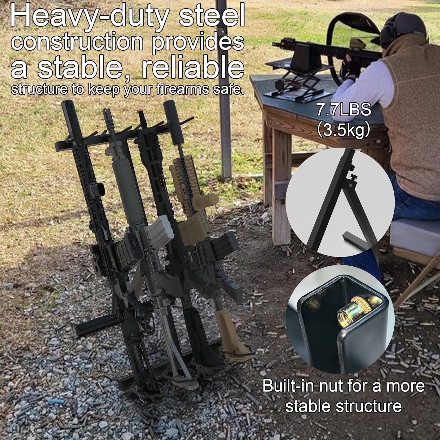 Gun Rack, Portable Gun Racks, Folding Indoor Gun Racks, Heavy-Duty Steel Rifle Rack Holds Up to 4 Rifles or Shotguns, Freestanding Gun Rack Stand for Indoor Storage, Outdoor Shooting & Hunting Range