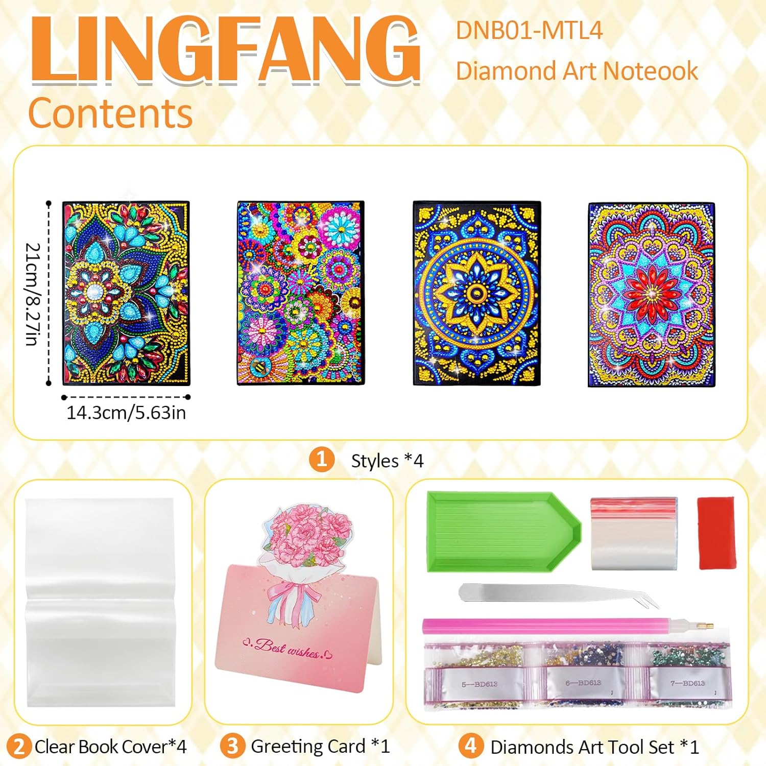 LINGFANG 4 Pack Diamond Art Kits for Adults Teens, Leather Cover Diamond Painting Journals Notebooks, DIY 5D Gem Dots Art Crafts for Adults, Teenagers' Birthday, Graduation, Gifts with Tools (Mandala)