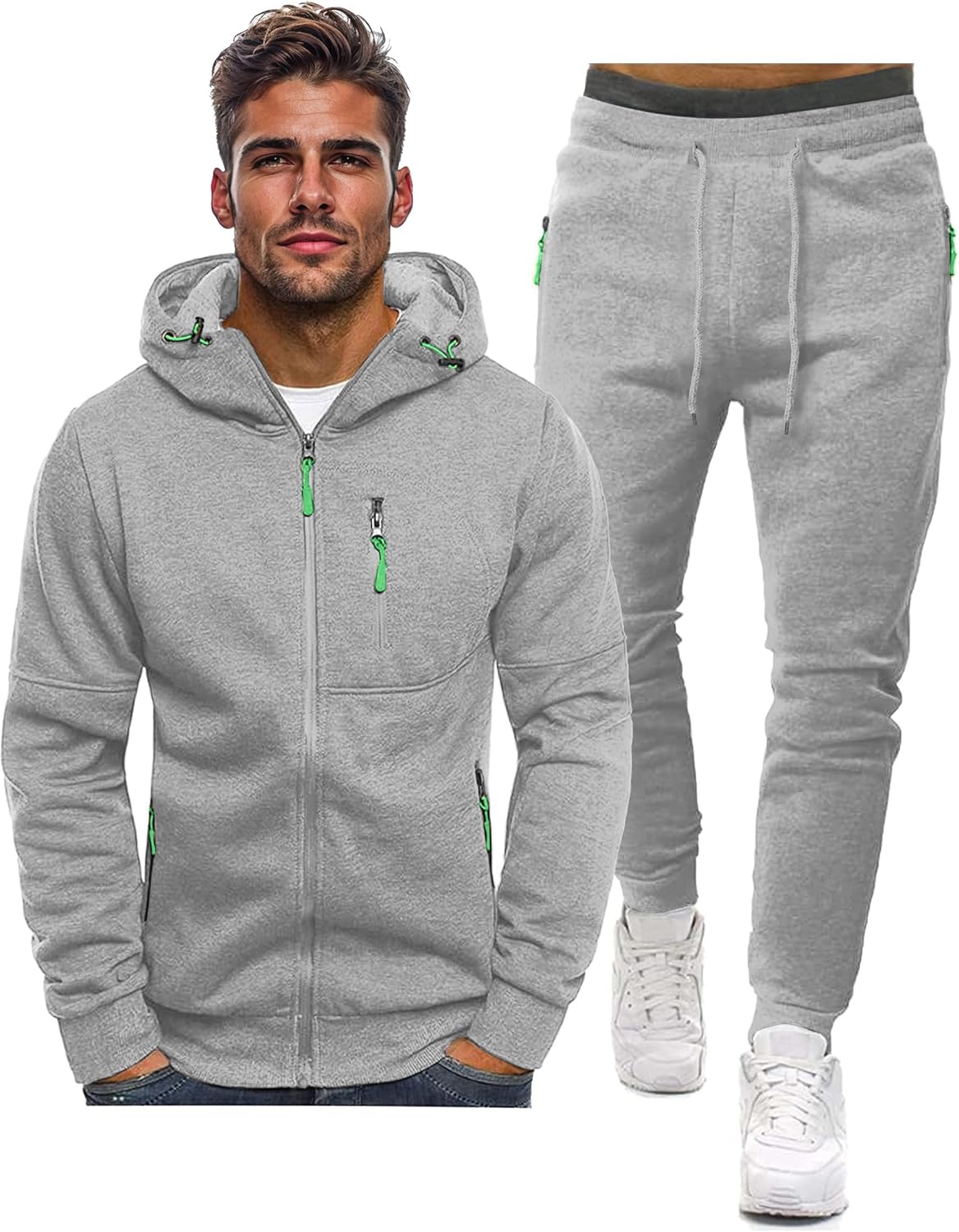 Hakjay Sweatsuits for Men 2 Piece Hoodie Men's Jogging Tracksuit Set Casual Athletic Long Sleeve Outfit Pullover Suit Set