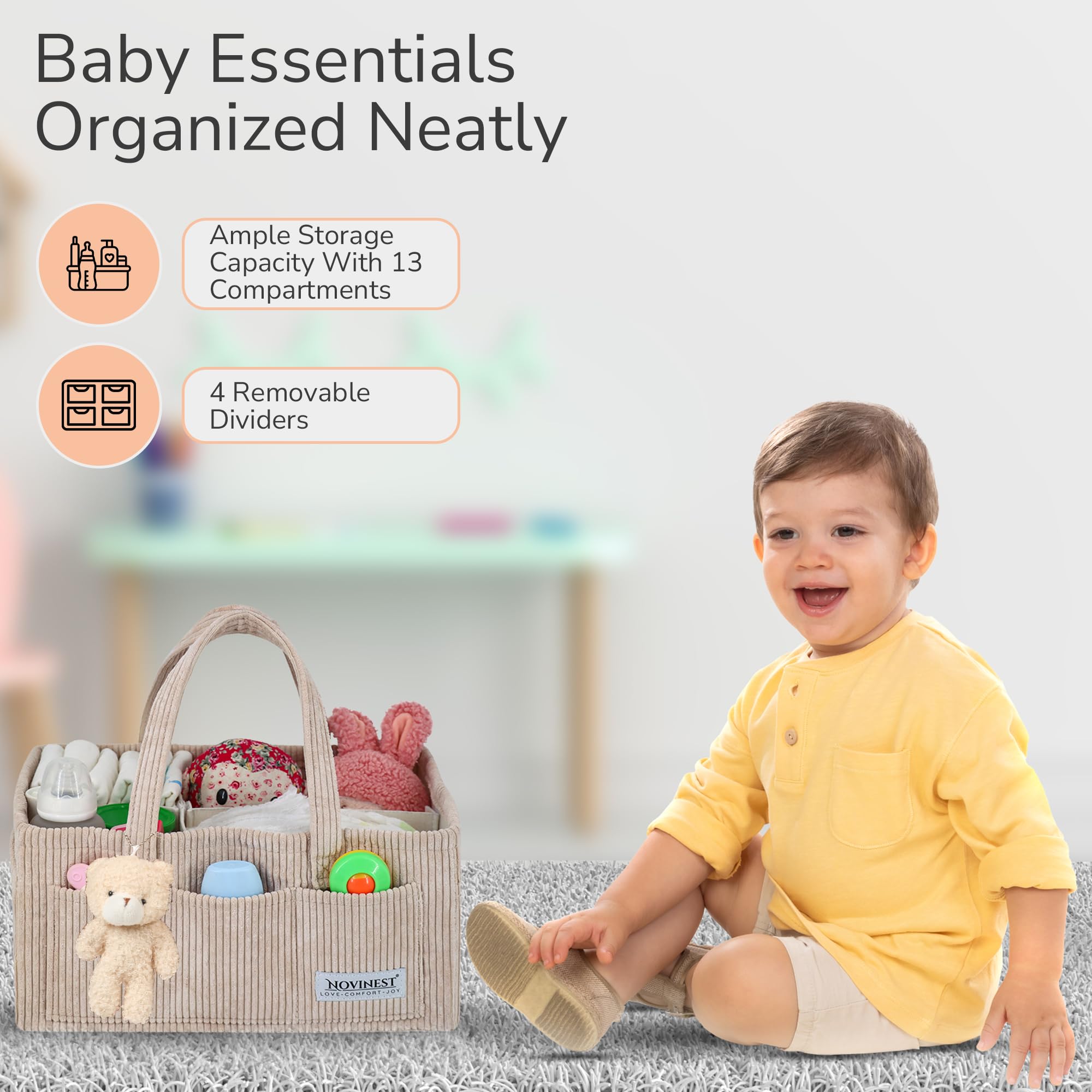 Novinest Nappy Caddy Organizer, Newborn Essentials & Car Diaper Caddy - Image 4