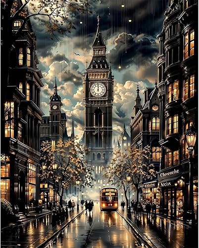 cdsnxore Diamond Art Kits for Adults, Diamond Painting Kits,Streetscape Rainy Night Home Wall Decor 30x40 cm (271) - 271