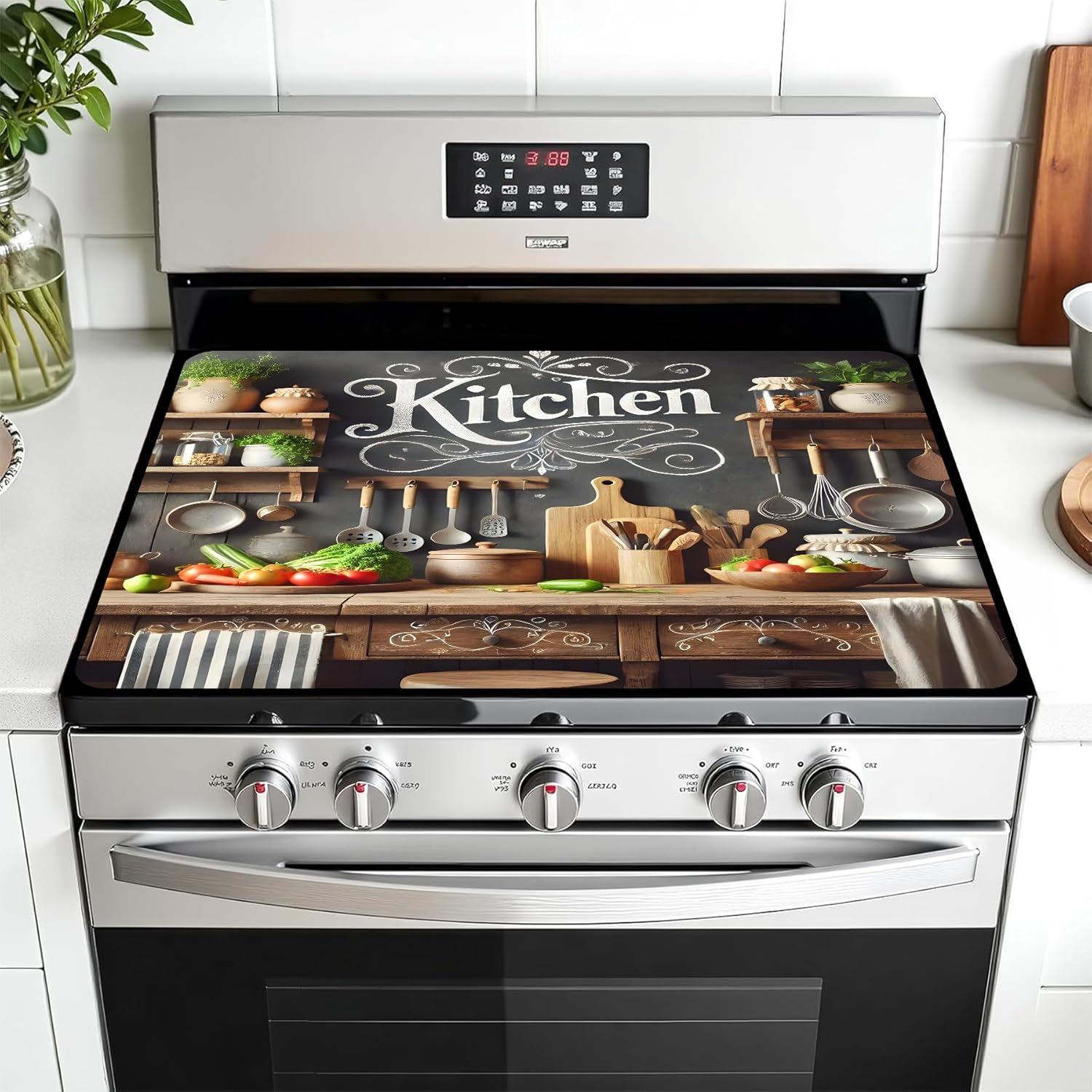 Multi-Design Stove Top Cover for Glass/Electric Stoves - 3-in-1 Heat-Resistant Protector Mat, Non-Slip Drying Rack 28"x20" (Cookware, 28" L x 20" W)