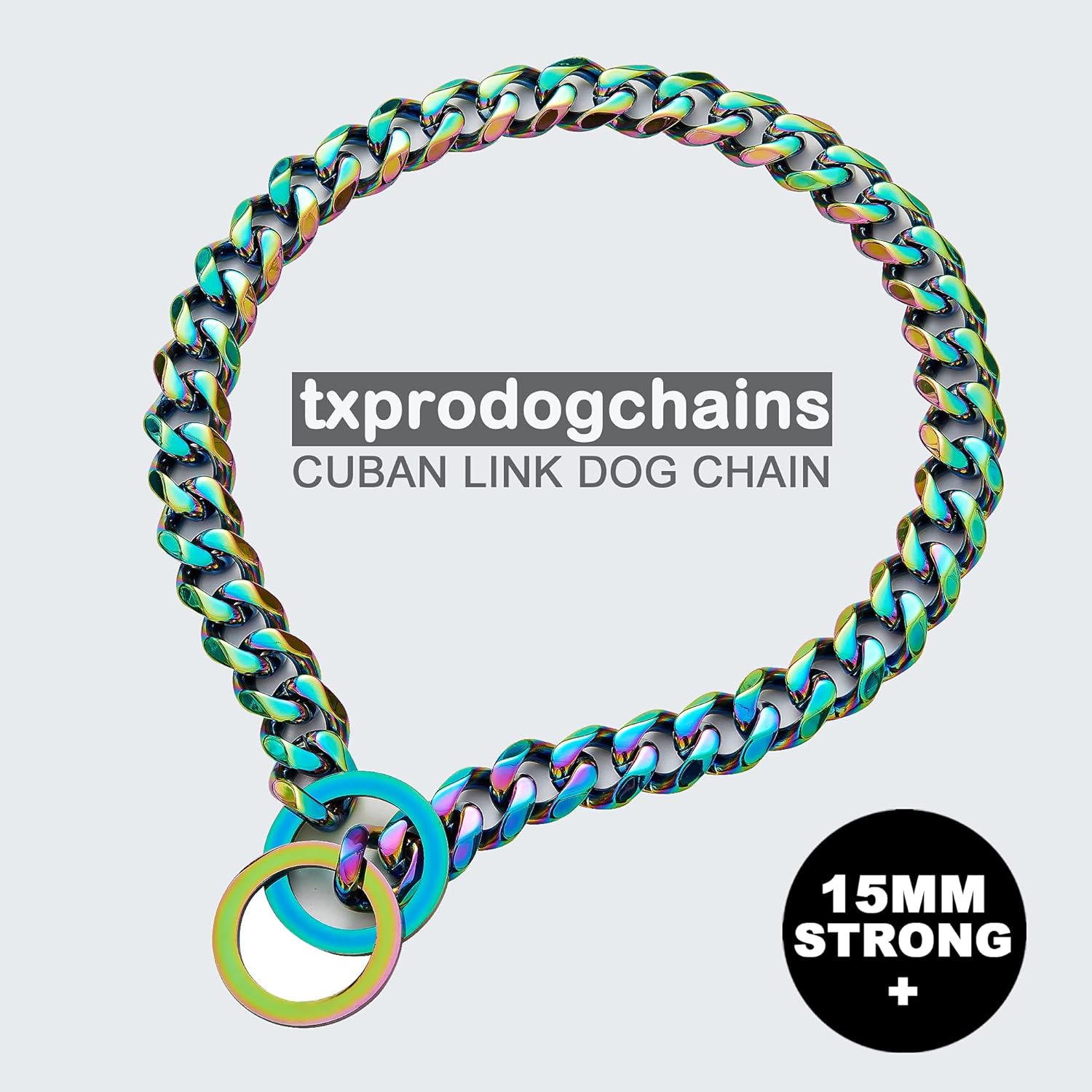 Dog Chain Collars for Dogs Chew Proof Dog Collar, 15mm Thick Color Chain Dog Collar Heavy Duty Stainless Steel Metal Cuban Link Dog Collar for Small Medium Large Dogs