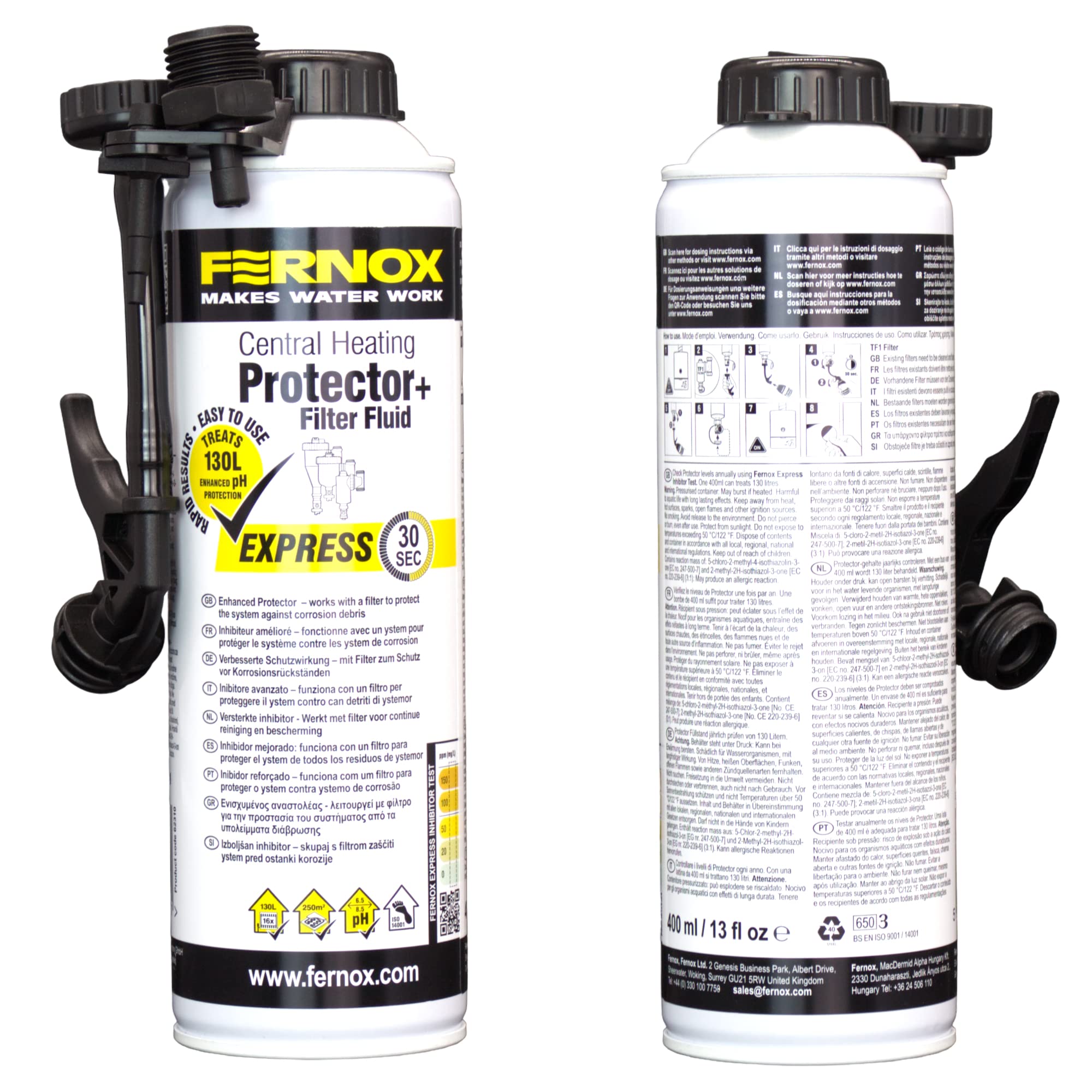 Kudos-Trading Yellow/White - Fernox F9 Express Protector And Filter Fluid 400Ml Designed For Use With Tf1 In Line Filter For Your Heating System Of 130 Litres Plumbers Diy Home Owner