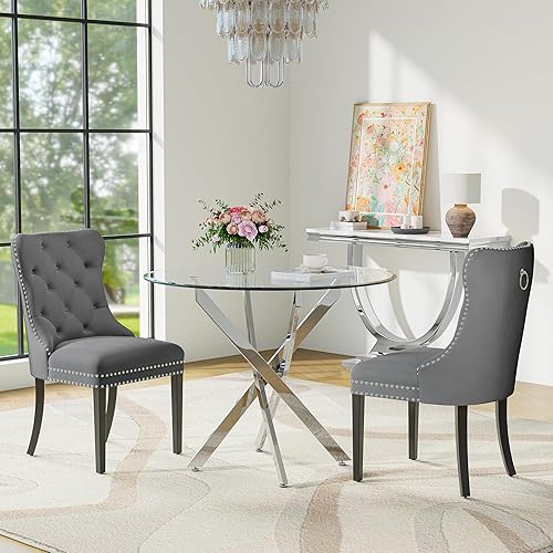 Miniatura 19 de Juego de mesa de comedor de cristal para 4 personas con mesa cuadrada de cocina de vidrio templado de 36 pulgadas, juego de comedor de 5 piezas con