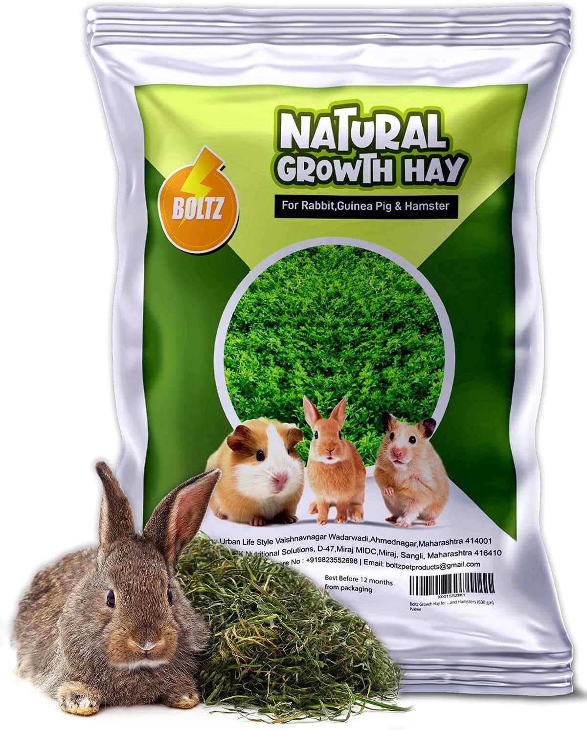 Growth Hay 600 gm for Rabbits, Guinea Pigs and Hamsters and Other Small Animals, Medium Size Hay for Daily Feeding, (600 Gm)