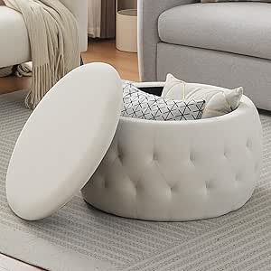 Amazon.com: YDcosyfy Velvet Round Ottoman with Storage, 25 Inch Tufted ...