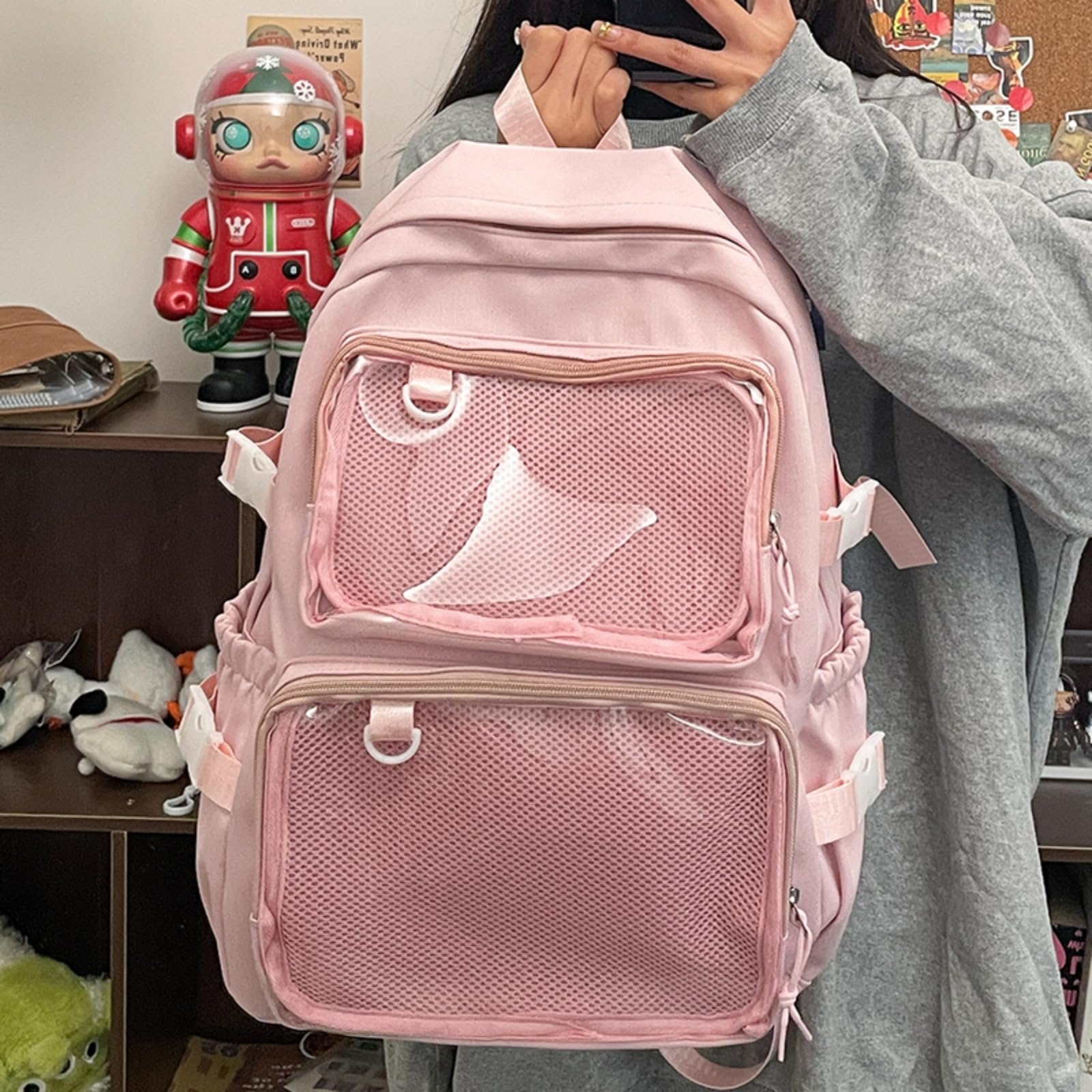 Mochila escolar Zaino Trasparente Di Grande Capacità, Moda Ita Daypack Per Borsa Scolastica Studenti Universitari L'uso Quotidiano Del Campus-black