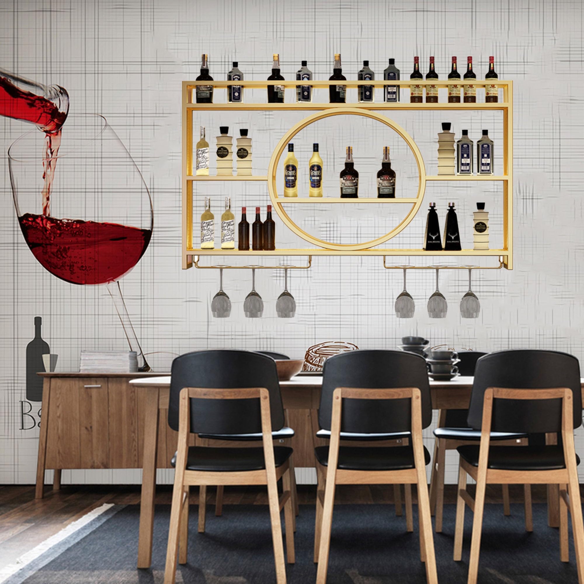 Étagère à vin murale élégante pour des soirées conviviales au salon