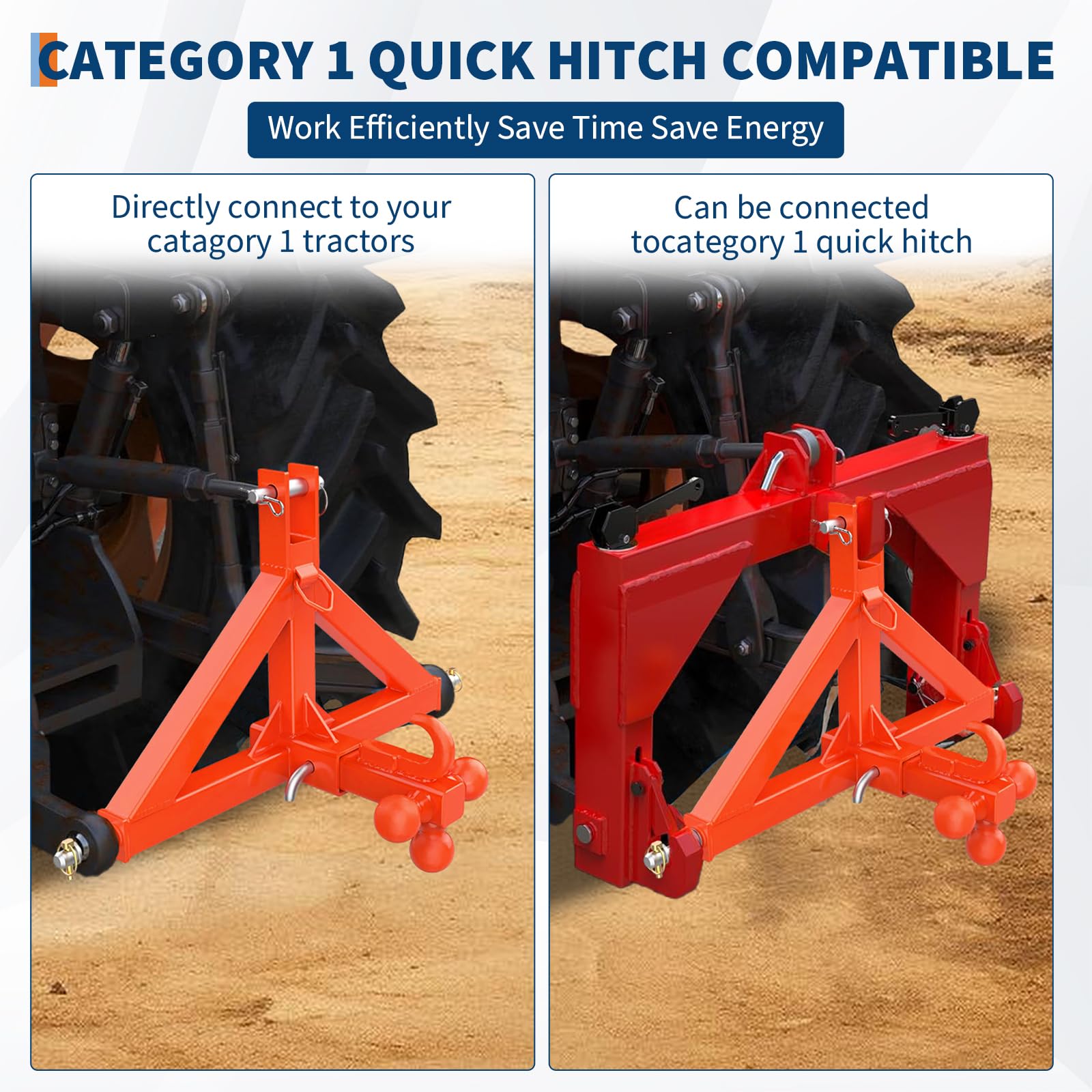 Garvee Enganche de 3 puntos resistente para tractor, receptor de 2 pulgadas, con bola y gancho, compatible con Kubota BX/LM25h/WLM, montaje rápido, negro, triángulo de agujero distintivo, gancho bola