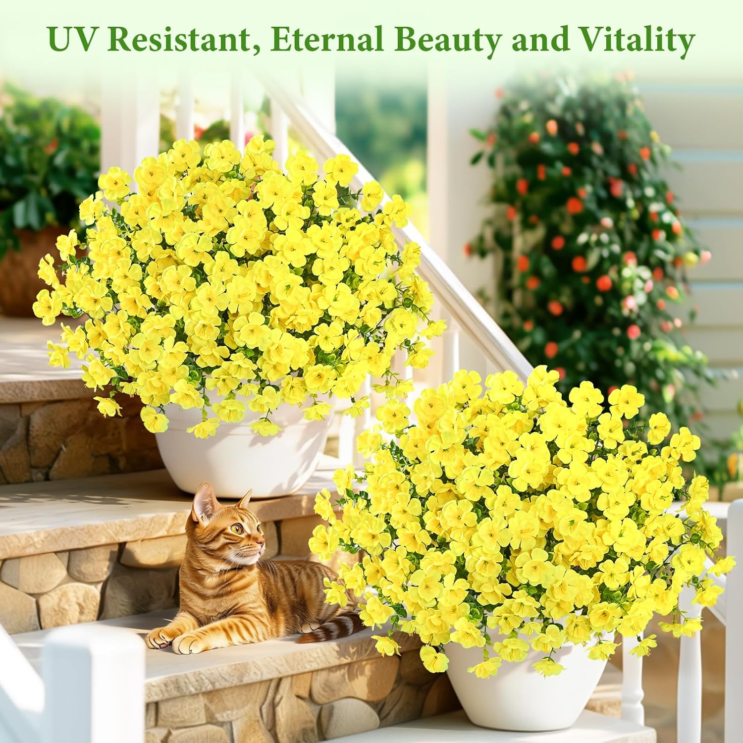 MARTINE MALL 12 Bundles Look Real Artificial Flowers for Outdoors, Realistic Fake Outdoor Flowers, UV Resistant Silk Flowers for Outside Faux Flowers Plants for Outdoor planters Porch, Yellow
