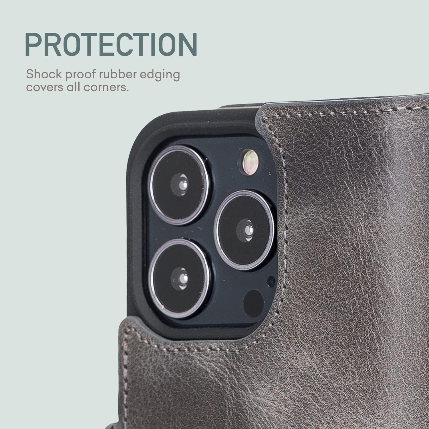 Bayelon Case for iPhone 13 Pro Max, Full Grain Leather Wallet Case, Magnetic Folio Flip Cover with Card Slots, Kickstand (Smoked Black)