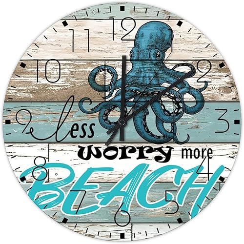 Reloj de pared de madera de 10 pulgadas diseño náutico de playa océano pulpo decoración del hogar para hotel decoración debajo del mar pulpo