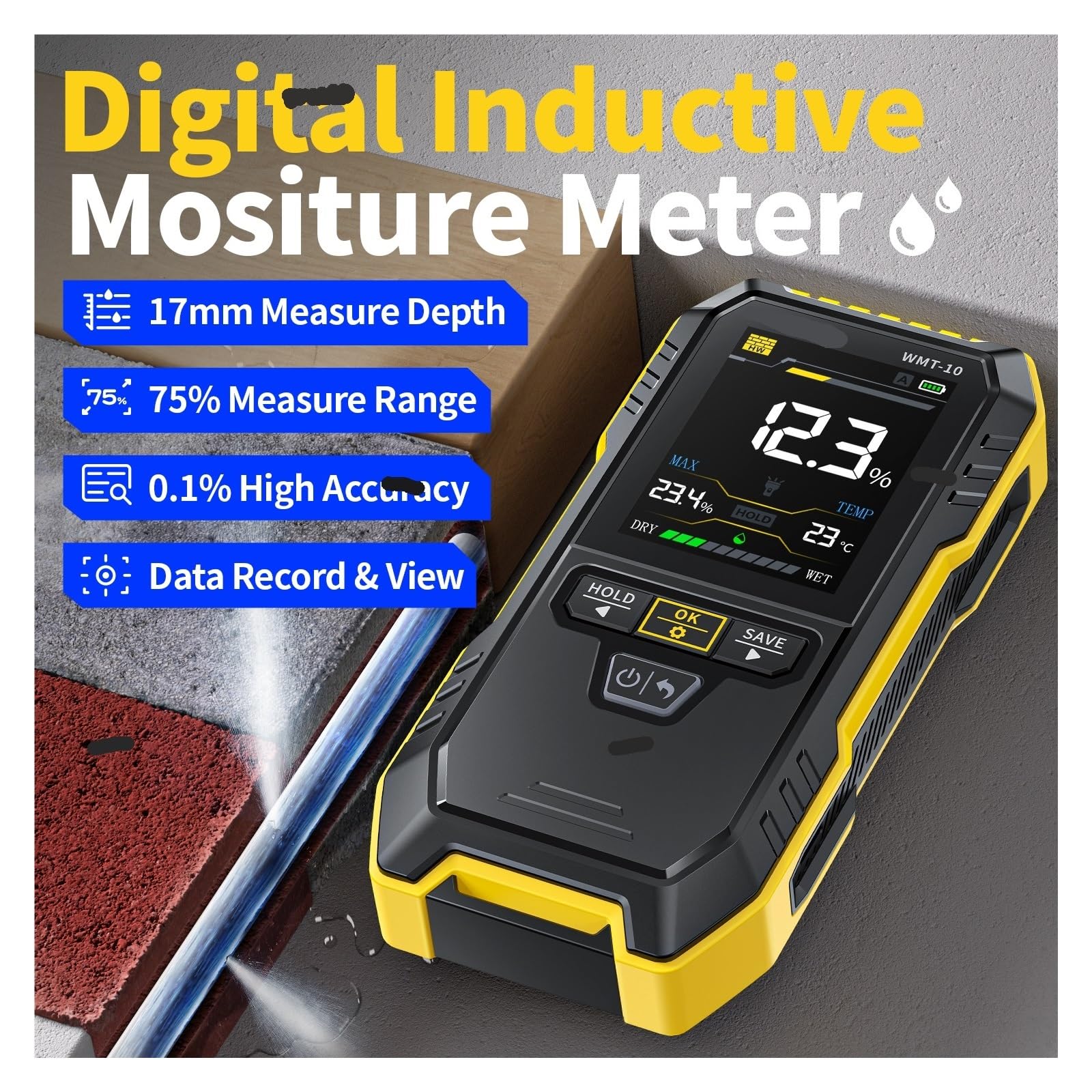 Medidor de humedad madera inductivo, higrómetro, detector pared sin contacto, medición no destructiva,Pruebas sin daños