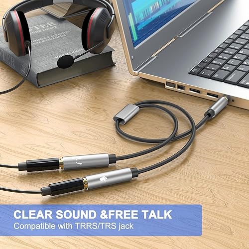 Miniatura 3 de Yumiwoow Divisor de auriculares TRRS Adaptador de auriculares Y Splitter Cable estéreo macho a 2 hembras micrófono separado y audio compatible con